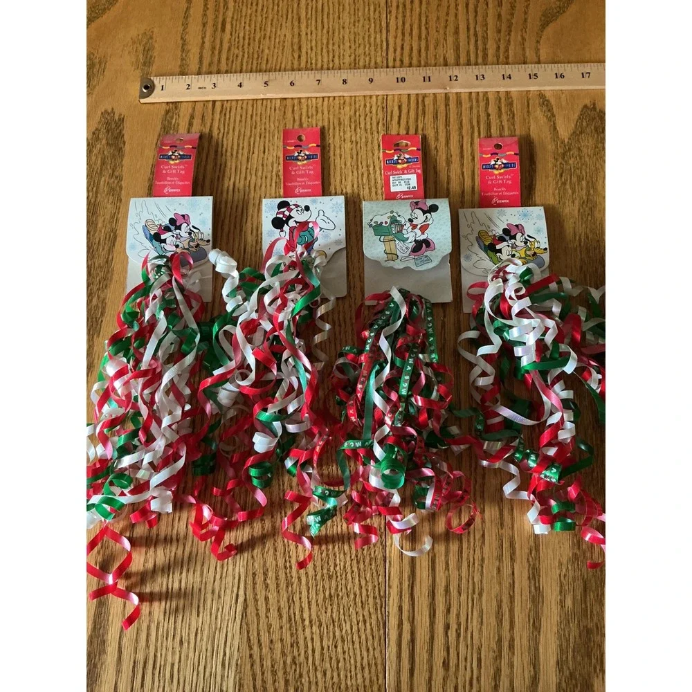 Disney Mickey Mouse Christmas Curl Swirls Gift Tags Berwick Red Green White 4pk